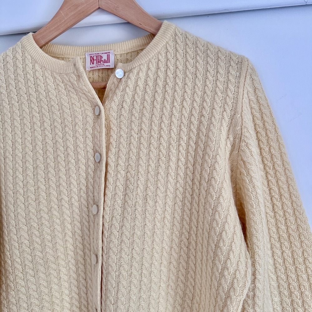N.Peal London Yellow 100% Cashmere Cable Knit Cardigan Made in Scotland M - Picture 7 of 10